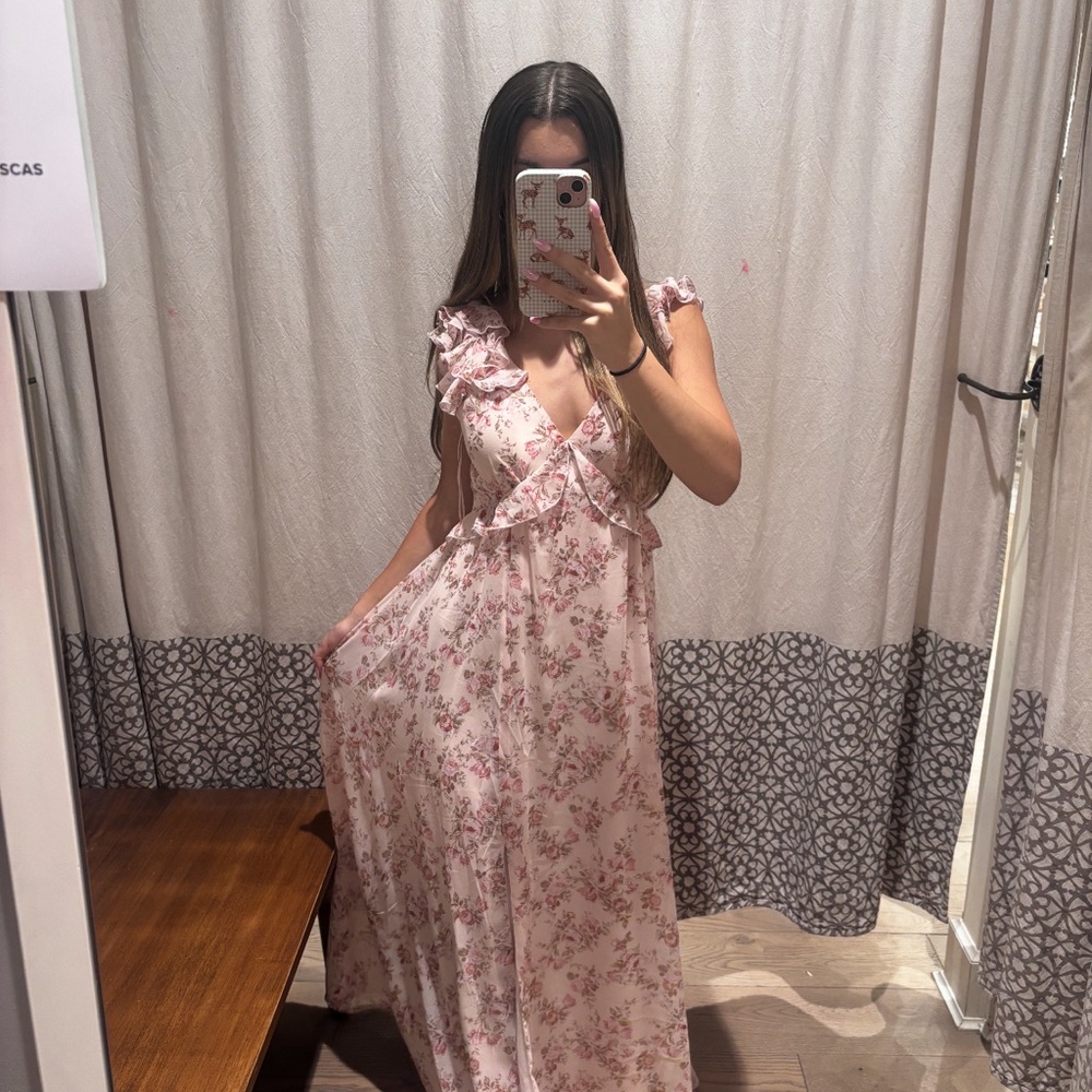 Francesca's Collections Pink Floral Maxi Dress